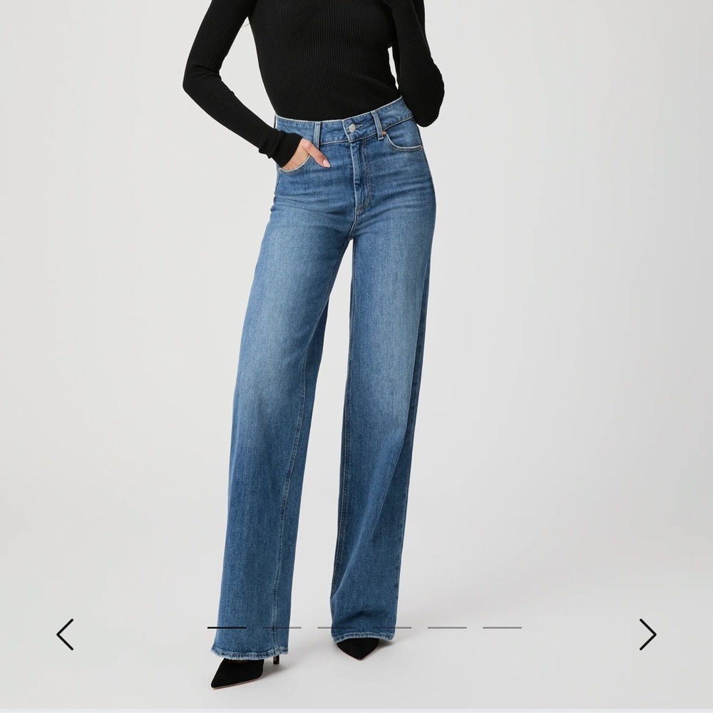PAIGE Sasha High Rise Wide Leg Jeans in Medium Blue Wash - Picture 1 of 11